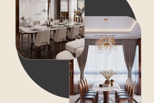 Không Gian Phòng Bếp Sang Trọng Với Bàn Ăn Gỗ Óc Chó